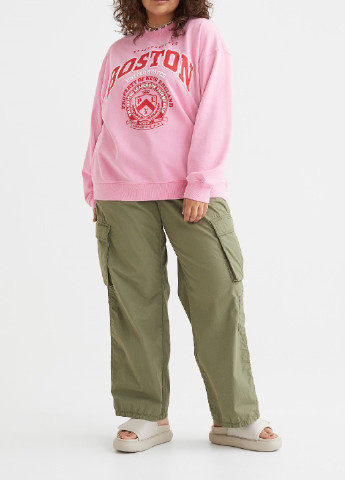 Свитшот H&M - крой надпись розовый кэжуал - (254112301)