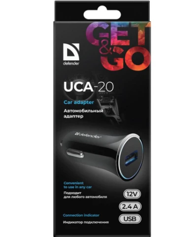 Зарядний пристрій UCA-20 black, 1xUSB, 5V / 2.4A (83593) Defender (216637416)