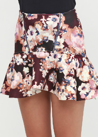 Бордовая кэжуал цветочной расцветки юбка Pull & Bear мини