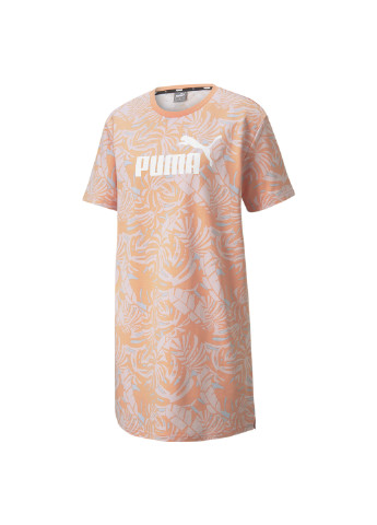 Платье FLORAL VIBES Printed Women’s Dress Puma однотонная оранжевая спортивная хлопок, полиэстер, эластан