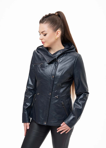Темно-синя демісезонна жіноча шкіряна куртка весна Fabio Monti