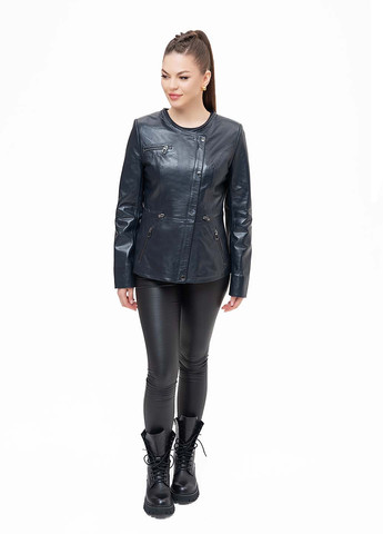 Темно-синя демісезонна жіноча шкіряна куртка весна Fabio Monti