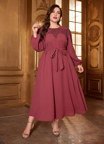 Бордовое вечернее, праздничный платье клеш SHEIN однотонное