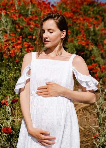 Білий кежуал біле плаття для вагітних і годуючих мам з секретом для годування бавовняне To Be однотонна