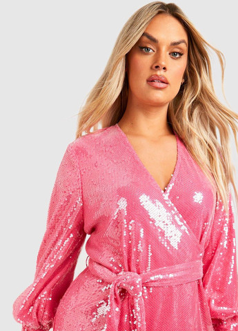 Кислотно-рожева коктейльна сукня на запах Boohoo однотонна