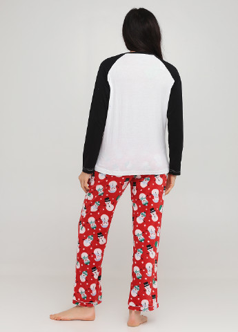 Пижама (реглан, брюки) Our family лонгслив + брюки новогодняя красная домашняя трикотаж, флис, полиэстер