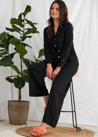 Черная всесезон женский домашний костюм studio pj black вискоза тенсел премиум комфорт стиль рубашка + брюки Pretty You London
