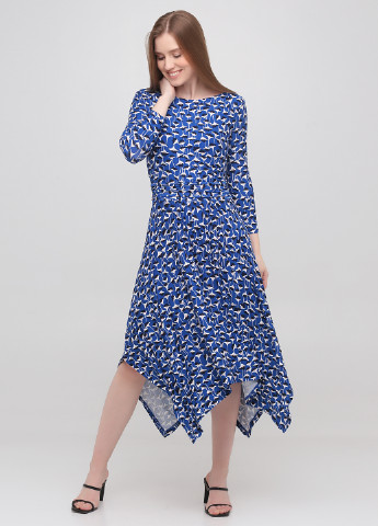 Синее кэжуал платье клеш Boden с абстрактным узором