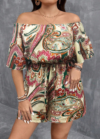 Комбинезон SHEIN комбинезон-шорты рисунок светло-бежевый праздничный, кэжуал полиэстер