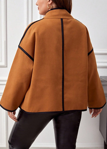 Світло-коричневе Кежуал напівпальто однобортне SHEIN однотонне