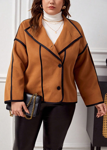 Світло-коричневе Кежуал напівпальто однобортне SHEIN однотонне