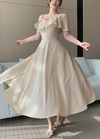 Кремовое кэжуал платье клеш SHEIN однотонное