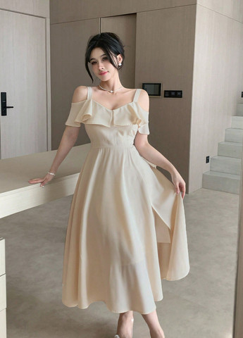 Кремовое кэжуал платье клеш SHEIN однотонное