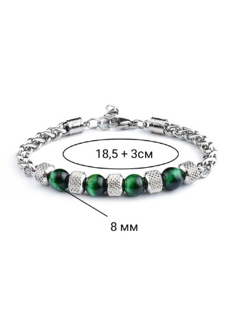 Стильний браслет із зеленого каміння Тигрового ока та ювелірної Нержавіючої сталі 18.5 - 21.5см No Brand (254398557)