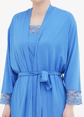 Синій демісезонний комплект (нічна сорочка, халат) Aniele