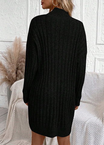 Черное кэжуал платье платье-свитер SHEIN однотонное