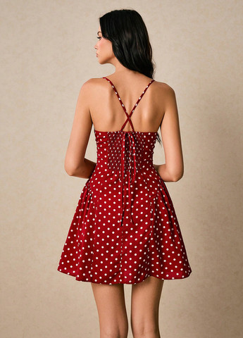 Темно-красное кэжуал платье с открытой спиной SHEIN в горошек