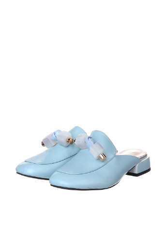 Женские голубые сабо Blizzarini на низком каблуке с аппликацией, с камнями