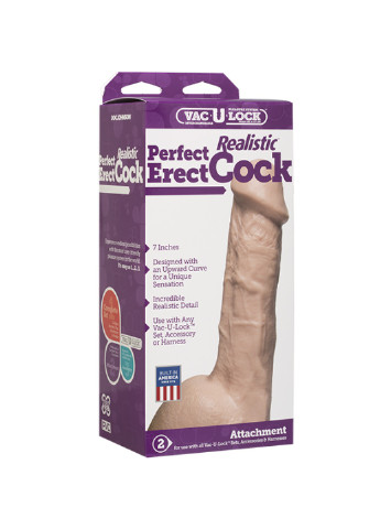 Фалоімітатор - 7 Inch Perfect Erect Cock, діаметр 3,8 см, велика головка, Vac-U-Lock Doc Johnson (251276883)