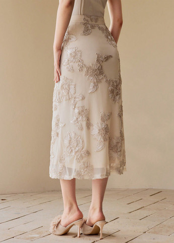 Бежевая кэжуал однотонная юбка SHEIN а-силуэта (трапеция)