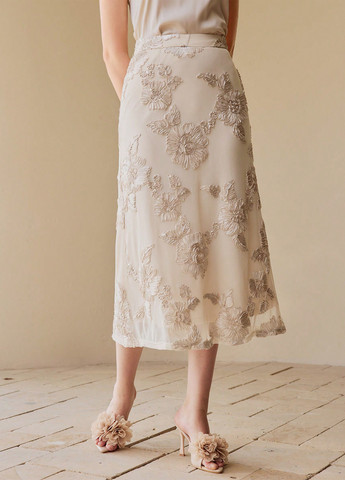 Бежевая кэжуал однотонная юбка SHEIN а-силуэта (трапеция)