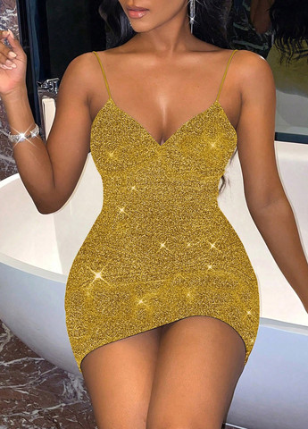 Золотой вечернее, коктейльное, праздничный платье футляр, с открытой спиной SHEIN однотонное