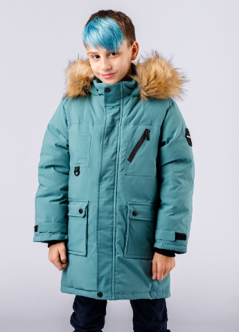 Бірюзова зимня пухова зимова куртка для хлопчика DobraMAMA