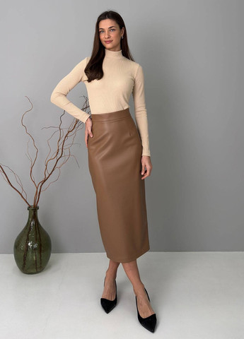 Коричневая кэжуал однотонная юбка No Brand карандаш