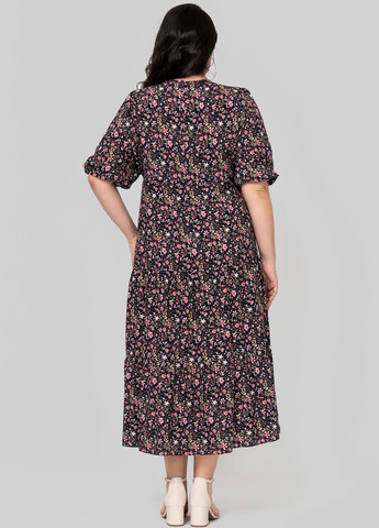 Темно-синее кэжуал платье а-силуэт A'll Posa с цветочным принтом