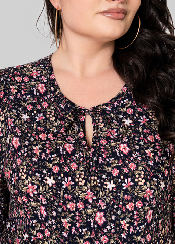 Темно-синее кэжуал платье а-силуэт A'll Posa с цветочным принтом