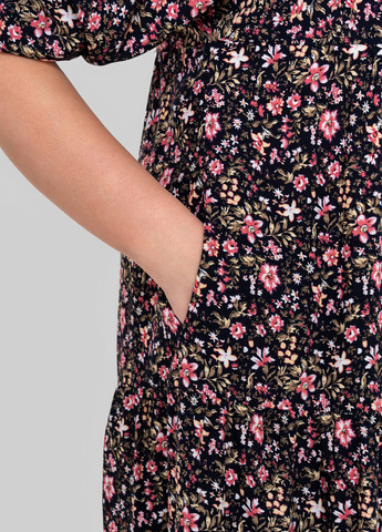 Темно-синее кэжуал платье а-силуэт A'll Posa с цветочным принтом