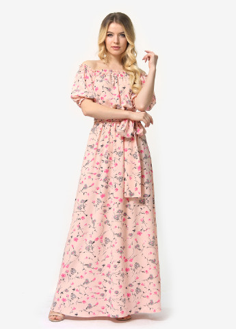 Світло-рожева кежуал сукня, сукня в стилі армпір Lila Kass з квітковим принтом