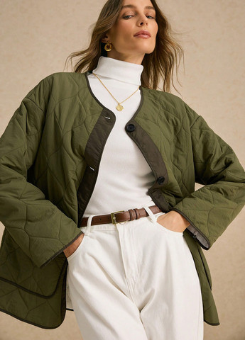 Оливкова (хакі) зимня куртка куртка-піджак SHEIN