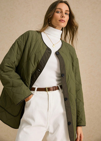Оливкова (хакі) зимня куртка куртка-піджак SHEIN