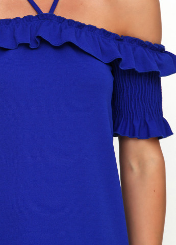 Синее кэжуал платье с открытыми плечами Zara однотонное