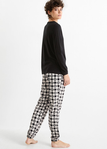 Черно-белая всесезон пижама (лонгслив, брюки) лонгслив + брюки C&A