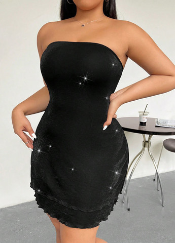 Чорна кежуал сукня з відкритими плечима SHEIN однотонна