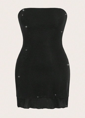 Чорна кежуал сукня з відкритими плечима SHEIN однотонна