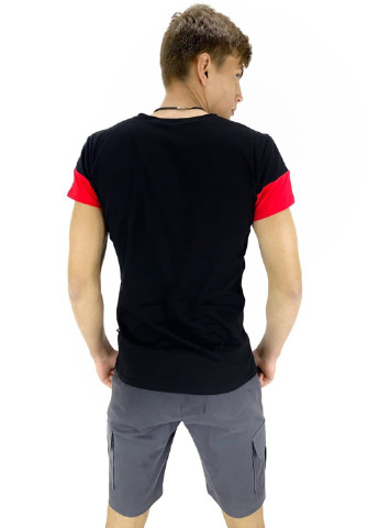 Комбинированный летний костюм летний мужской (футболка "color stripe" черная - красная + шорты miami серые) Intruder