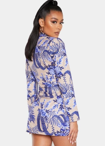 Комбінована кежуал сукня сукня-жакет, на запах PrettyLittleThing з квітковим принтом