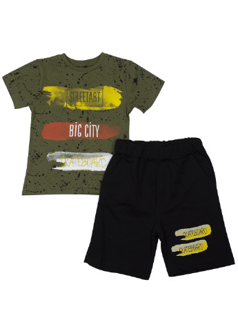 Оливковый (хаки) летний комплект (футболка, шорты) GMC