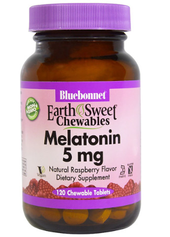 Мелатонін 5 мг, Смак Малини, Earth Sweet Chewables,, 120 жув. табл. Bluebonnet Nutrition (228291871)