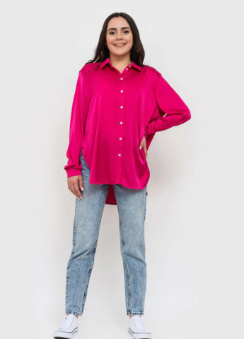 Фуксиновая (цвета Фуксия) кэжуал рубашка однотонная BeART с длинным рукавом