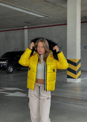 Желтая зимняя женская зимний пуховик плащевка xs-4xl (40 42 44 46 48 50 52 54) теплая короткая куртка желтая No Brand