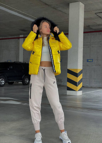 Жовта зимня жіноча пуховик зимовий плащівка xs-4xl (40 42 44 46 48 50 52 54) тепла коротка куртка жовта No Brand