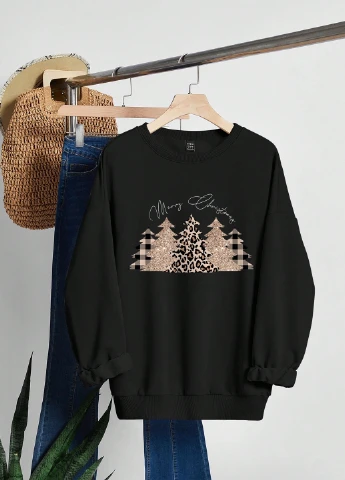 Черный свитшот SHEIN новогодний без декора (342382922)
