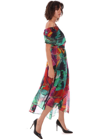 Комбинированное кэжуал платье с открытыми плечами Pinko с рисунком