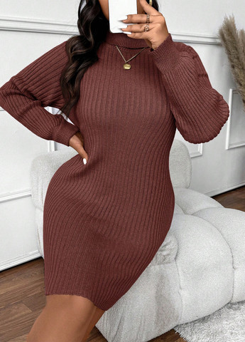 Коричневое кэжуал платье платье-свитер SHEIN меланжевое