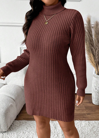Коричневое кэжуал платье платье-свитер SHEIN меланжевое