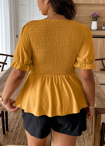 Гірчична блуза з баскою SHEIN